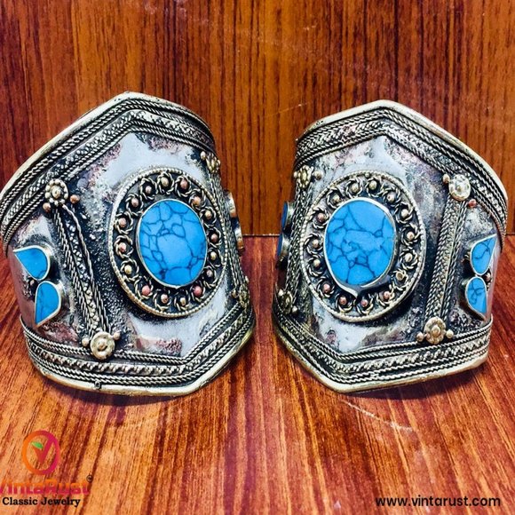 single Big Vintage Tribal Cuff Bracelet, Boho Handmade Cuff Bracelet, Kuchi - Picture 2 of 7